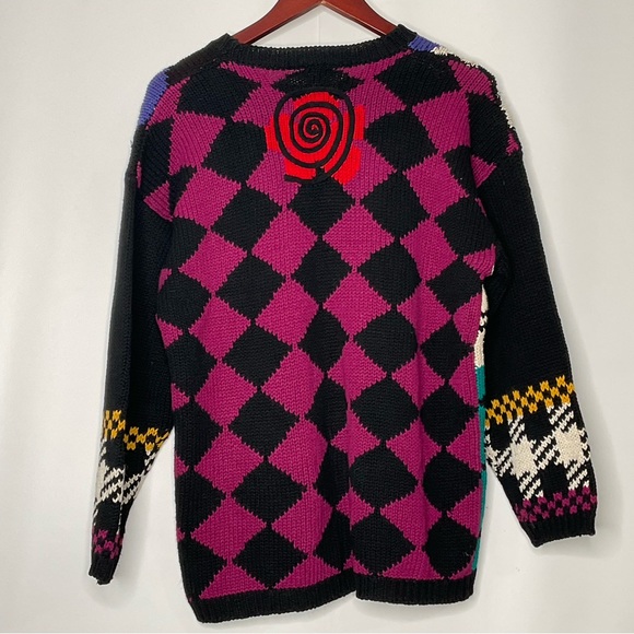 Christina Vintage Multi-Color Unique Designs Diamond Pattern Back Knit Sweater S - Picture 10 of 15